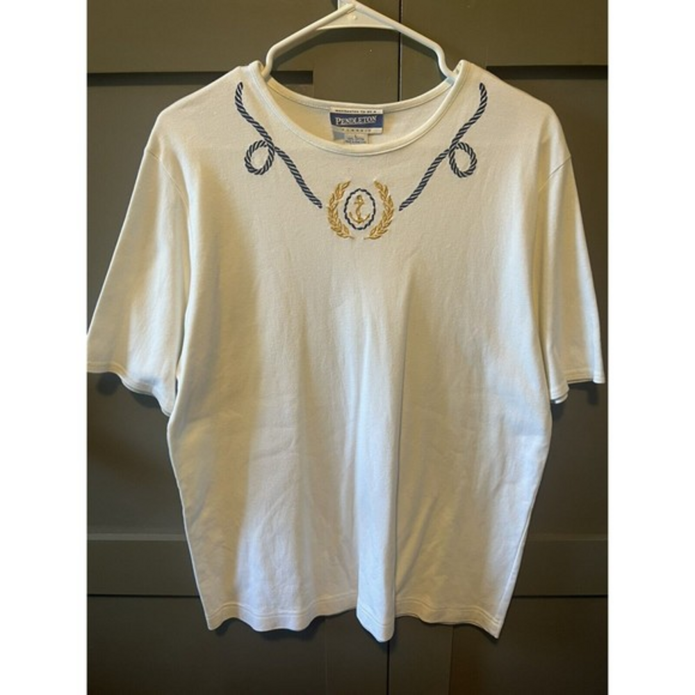 Pendleton Vintage White Captain Nautical Women’s T-Shirt Size Large